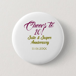 Chapa Redonda De 5 Cm Brindis por 10º aniversario de bodas dorado malva