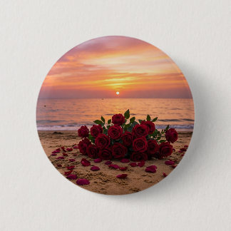 Chapa Redonda De 5 Cm Broche de flor roja con vista a una playa