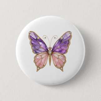 Chapa Redonda De 5 Cm Broche de Mariposa de Cuarzo Rosa y Amatista Púrpu