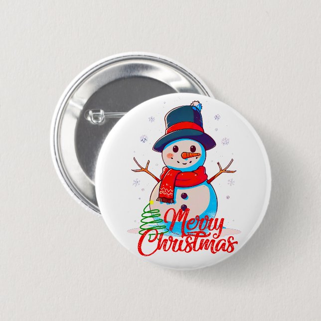 CHAPA REDONDA DE 5 CM BROCHE MUÑECO DE NIEVE NAVIDEÑO (Anverso y reverso)