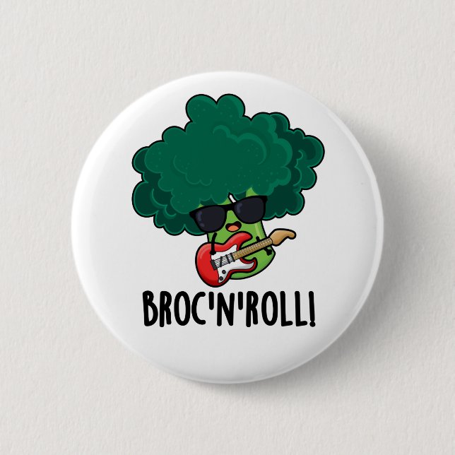 Chapa Redonda De 5 Cm Brock n Roll Funny Veggie Broccoli Pun (Anverso)