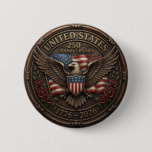 Chapa Redonda De 5 Cm Bronce Metálico Estados Unidos 250 Aniversario