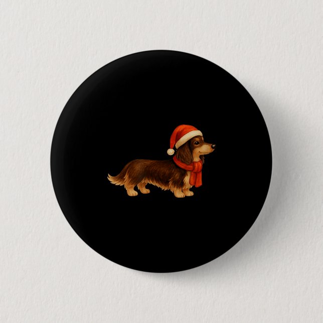 Chapa Redonda De 5 Cm Brown And Tan Christmas Dachshund Santa Hat  (Anverso)