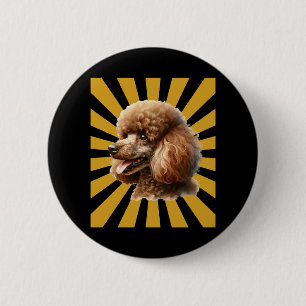 Chapa Redonda De 5 Cm Brown Standard Poodle Retro Sunburst