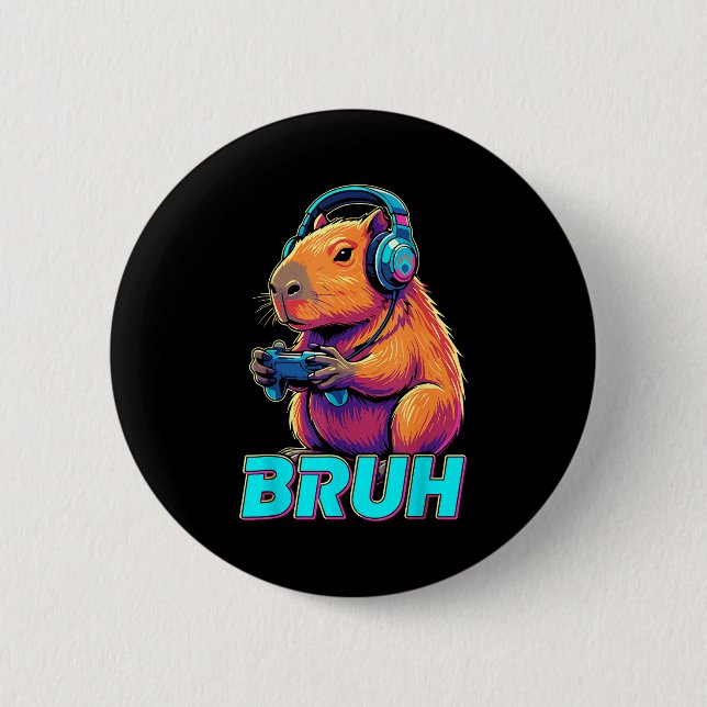 Chapa Redonda De 5 Cm Bruh Capybara Funny Video Games Capybaras  (Anverso)