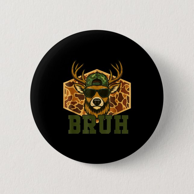Chapa Redonda De 5 Cm Bruh Deer Funny Deer Hunting Camo Hat Youth Teens  (Anverso)