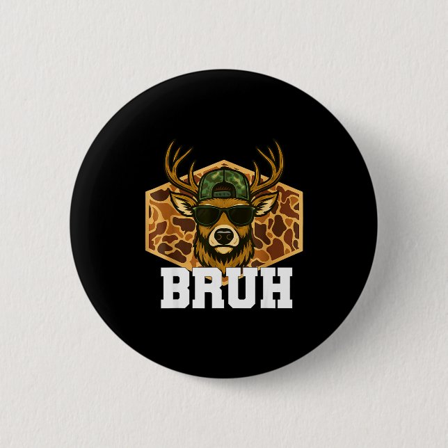 Chapa Redonda De 5 Cm Bruh Deer Funny Deer Hunting Camo Hat Youth Teens  (Anverso)
