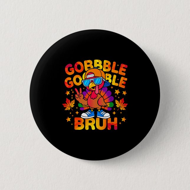 Chapa Redonda De 5 Cm Bruh Funny Thanksgiving Turkey Gobble Outfit Boys  (Anverso)