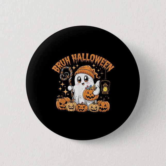 Chapa Redonda De 5 Cm Bruh Halloween Trick O Tremendo Ghost Groovy (Anverso)