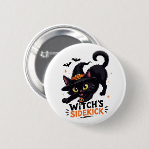 Chapa Redonda De 5 Cm Bruja Adorable Gato Negro Compañero Halloween