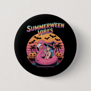 Chapa Redonda De 5 Cm Bruja de Flamingo Vibraciones de Summerween