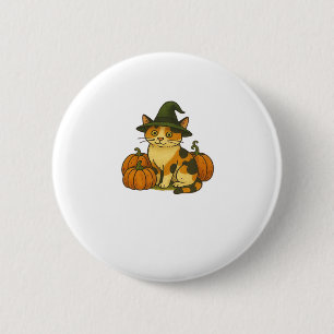 Chapa Redonda De 5 Cm Bruja de gato calico con diseño de Halloween de ca