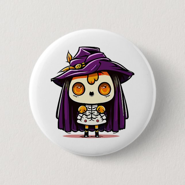 Chapa Redonda De 5 Cm Bruja de Halloween (Anverso)