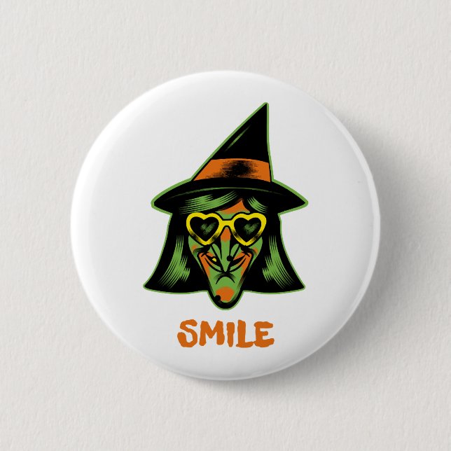 Chapa Redonda De 5 Cm Bruja de Halloween (Anverso)