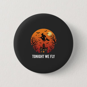 Chapa Redonda De 5 Cm Bruja de Halloween Diseño Gráfico de Noche Volador