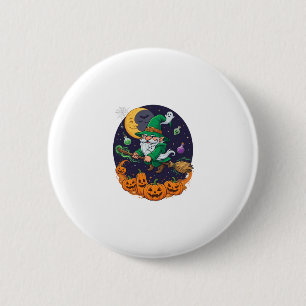Chapa Redonda De 5 Cm Bruja de Halloween Gnome Escoba Calabazas Luna