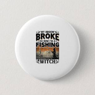Chapa Redonda De 5 Cm Bruja de Pesca Diseño de Vector Vintage de Hallowe