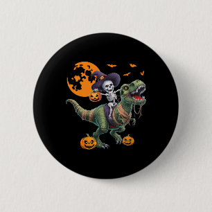 Chapa Redonda De 5 Cm Bruja Esqueleto Montando Dinosaurio T Rex Hallowee