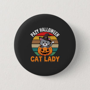 Chapa Redonda De 5 Cm Bruja Gata de Halloween Calabaza Diseño Retro