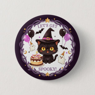 Chapa Redonda De 5 Cm Bruja Monada Encantadora Gato Negro Mago Fantasía