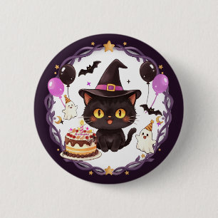 Chapa Redonda De 5 Cm Bruja Monada Encantadora Gato Negro Mago Fantasía
