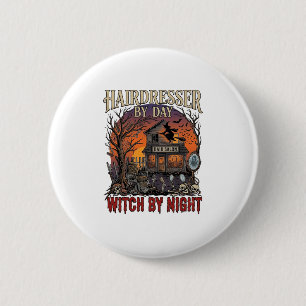Chapa Redonda De 5 Cm Bruja Noche Salón Halloween Día Peluquero Calavera