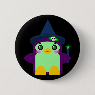 Chapa Redonda De 5 Cm Bruja Pingüino Kawaii