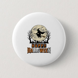 Chapa Redonda De 5 Cm Bruja Vintage Feliz Halloween Diseño Vectorial_1