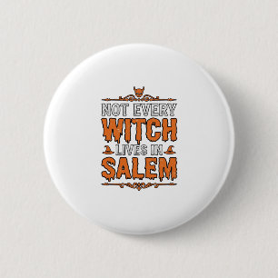 Chapa Redonda De 5 Cm Bruja Vintage Salem Tipografía Halloween Diseño_1