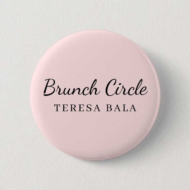 Chapa Redonda De 5 Cm Brunch Club | Pink Handwritten Script Name Design (Anverso)