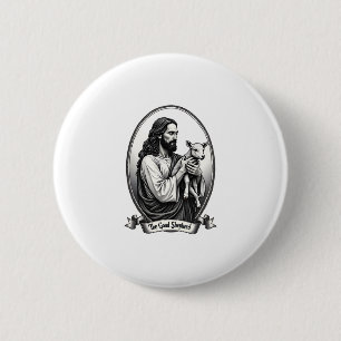Chapa Redonda De 5 Cm Buen Pastor Jesús Camiseta de fe con grabado vinta
