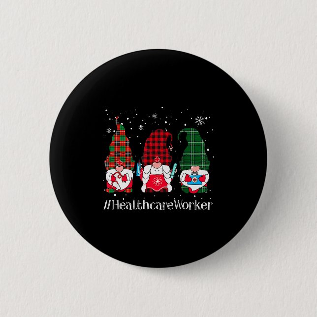 Chapa Redonda De 5 Cm Buffalo Plaid Gnome Healthcare Worker Nurse Christ (Anverso)