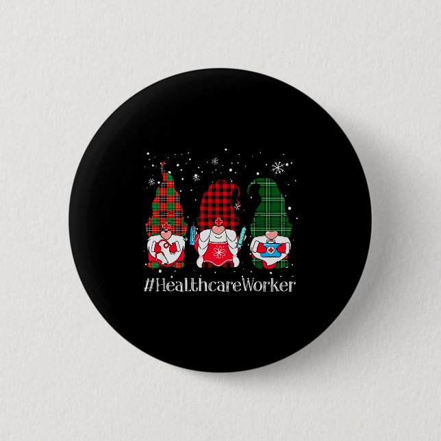Chapa Redonda De 5 Cm Buffalo Plaid Gnome Healthcare Worker Nurse Christ (Anverso)