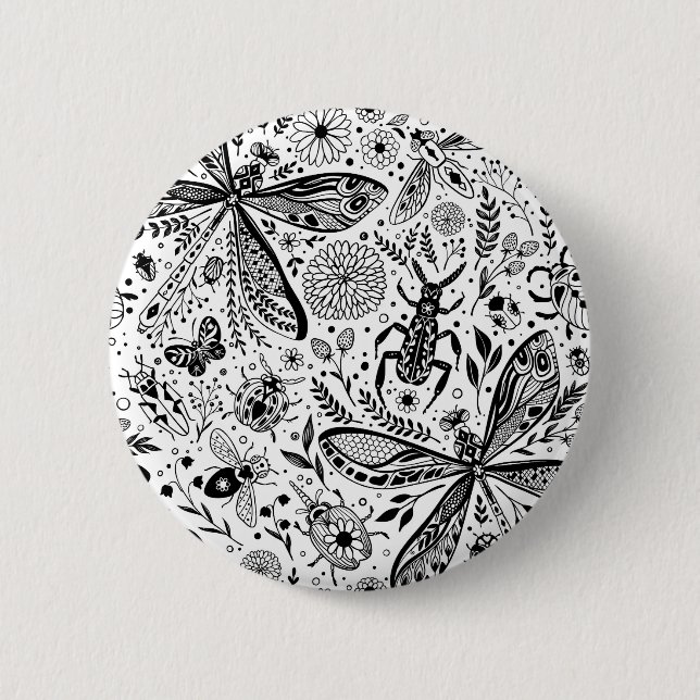 Chapa Redonda De 5 Cm Bugs de garabatos en azul oscuro (Anverso)