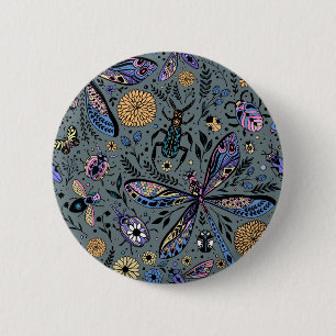 Chapa Redonda De 5 Cm Bugs de garabatos en gris tardío