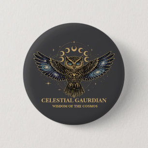 Chapa Redonda De 5 Cm Búho Celestial Guardián Cósmico