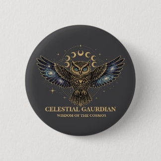 Chapa Redonda De 5 Cm Búho Celestial Guardián Cósmico