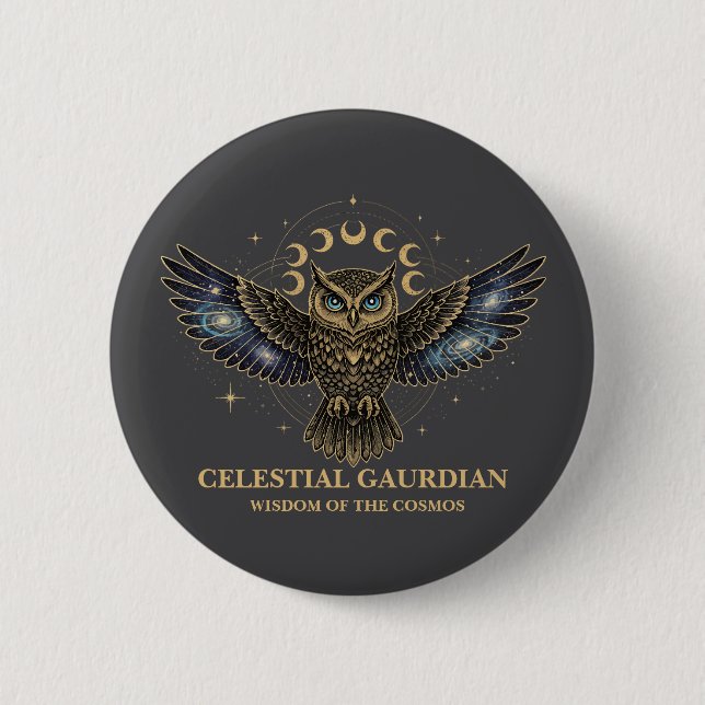 Chapa Redonda De 5 Cm Búho Celestial Guardián Cósmico (Anverso)