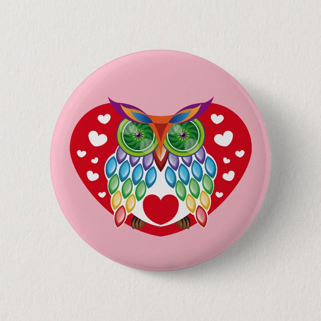 Chapa Redonda De 5 Cm Búho colorido, amor (Anverso)