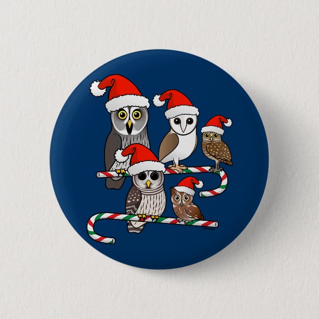 Chapa Redonda De 5 Cm Búhos de Santa (Anverso)