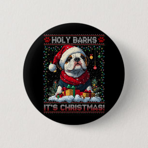 Chapa Redonda De 5 Cm Bulldog Árbol de Navidad Luces Decoraciones Perro