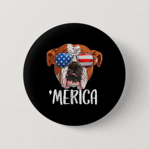 Chapa Redonda De 5 Cm Bulldog Británico Inglés Perro 4 De Julio American