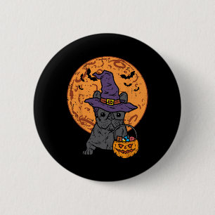 Chapa Redonda De 5 Cm Bulldog Bruja Calabaza Luna Halloween Perro francé