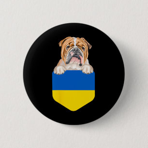 Chapa Redonda De 5 Cm Bulldog con bandera de Ucrania en el bolsillo