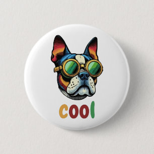 Chapa Redonda De 5 Cm Bulldog de arte pop con gafas