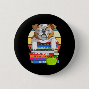 Chapa Redonda De 5 Cm Bulldog De Vuelta Al Libro Escolar Gusano