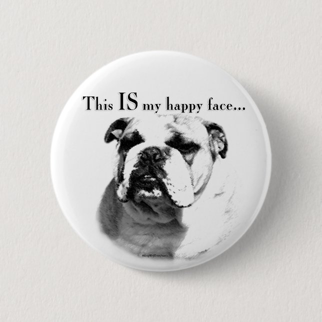 Chapa Redonda De 5 Cm Bulldog Feliz Cara (Anverso)