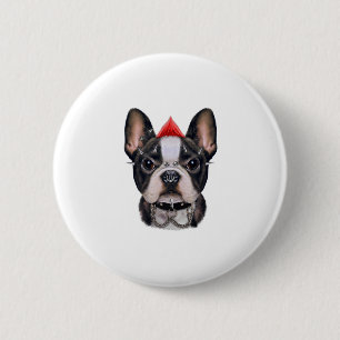 Chapa Redonda De 5 Cm Bulldog Francés Al Estilo Rock punk Para El Perro