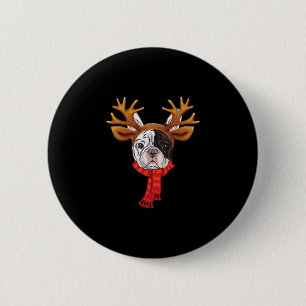 Chapa Redonda De 5 Cm Bulldog Francés Antleras de Reno de Navidad Navida