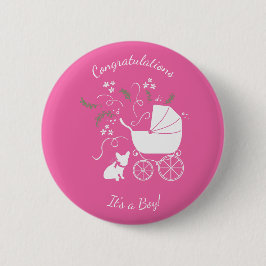 Chapa Redonda De 5 Cm Bulldog francés Baby Shower Frenchy Frenchie Pink